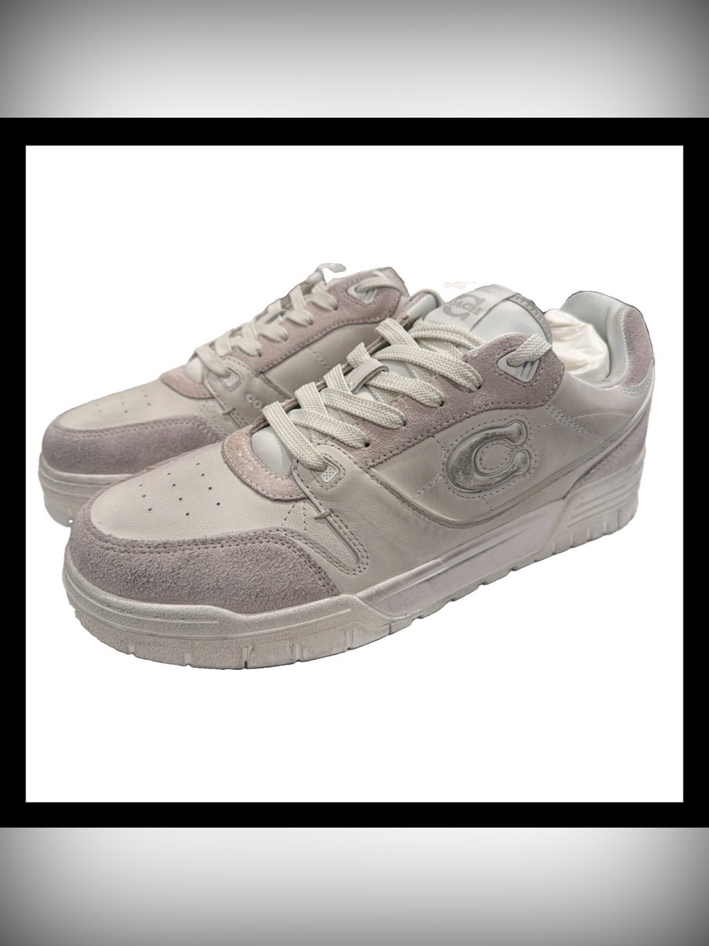 Coach Soho Distressed Leather Suede Sneakers Glacier White Women Size 11 NWOB